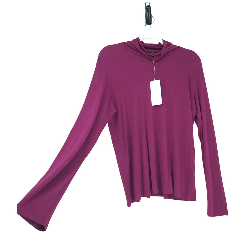 Eileen Fisher Scrunch Neck Top Womens L Magenta Purple Stretch Silk Jersey NWT